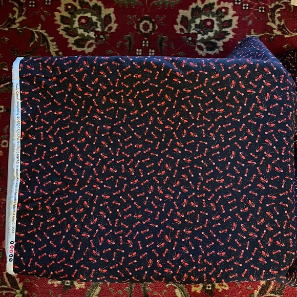 Red Ant print black cotton fabric 2 yards long x 44” wide Maria Kalinowski - Picture 2 of 4